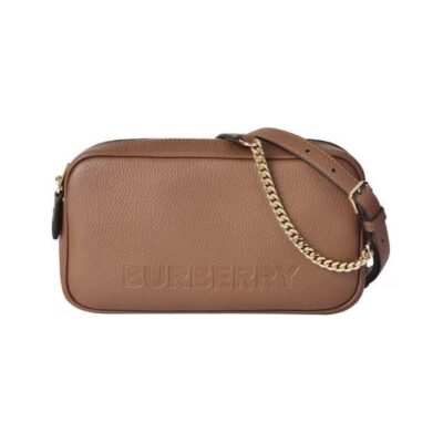 Burberry Embossed Letter Leather Camera Crossbody Bag – Brown