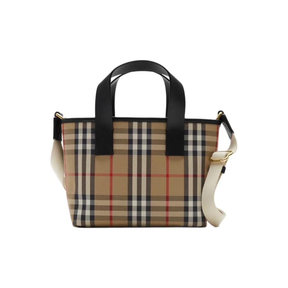 Burberry Icon Check Cotton Tote Bag with Adjustable Web Strap – Archive Beige