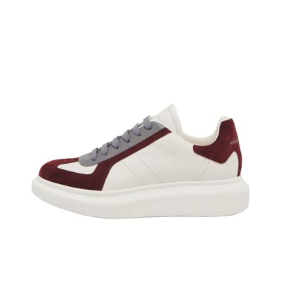 Alexander McQueen Leather Round Toe Platform Low-Top Sneakers Unisex White Red