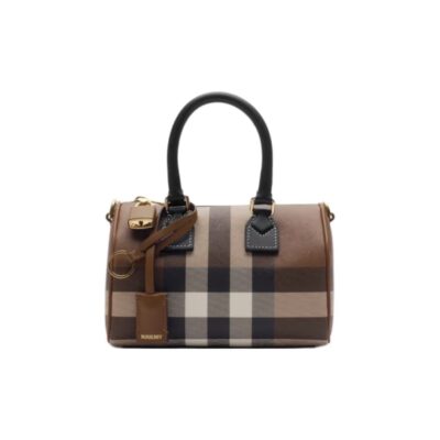 Burberry Check Print Mini Bowling Bag with Detachable Strap – Brown