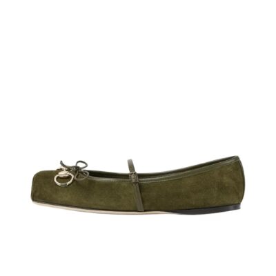 Gucci Horsebit Suede Square Toe Loafers Women Green