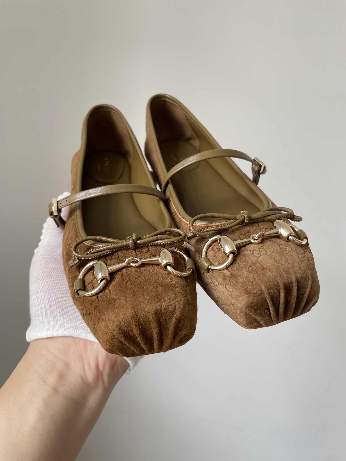 Gucci Horsebit Suede Square Buckle Flat Loafers Women Brown - Image 2