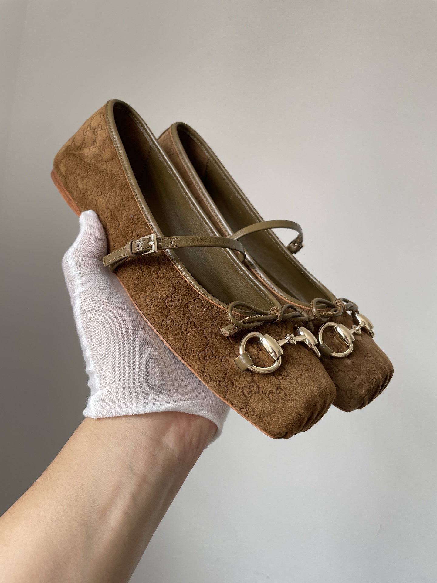 Gucci Horsebit Suede Square Buckle Flat Loafers Women Brown - Image 3