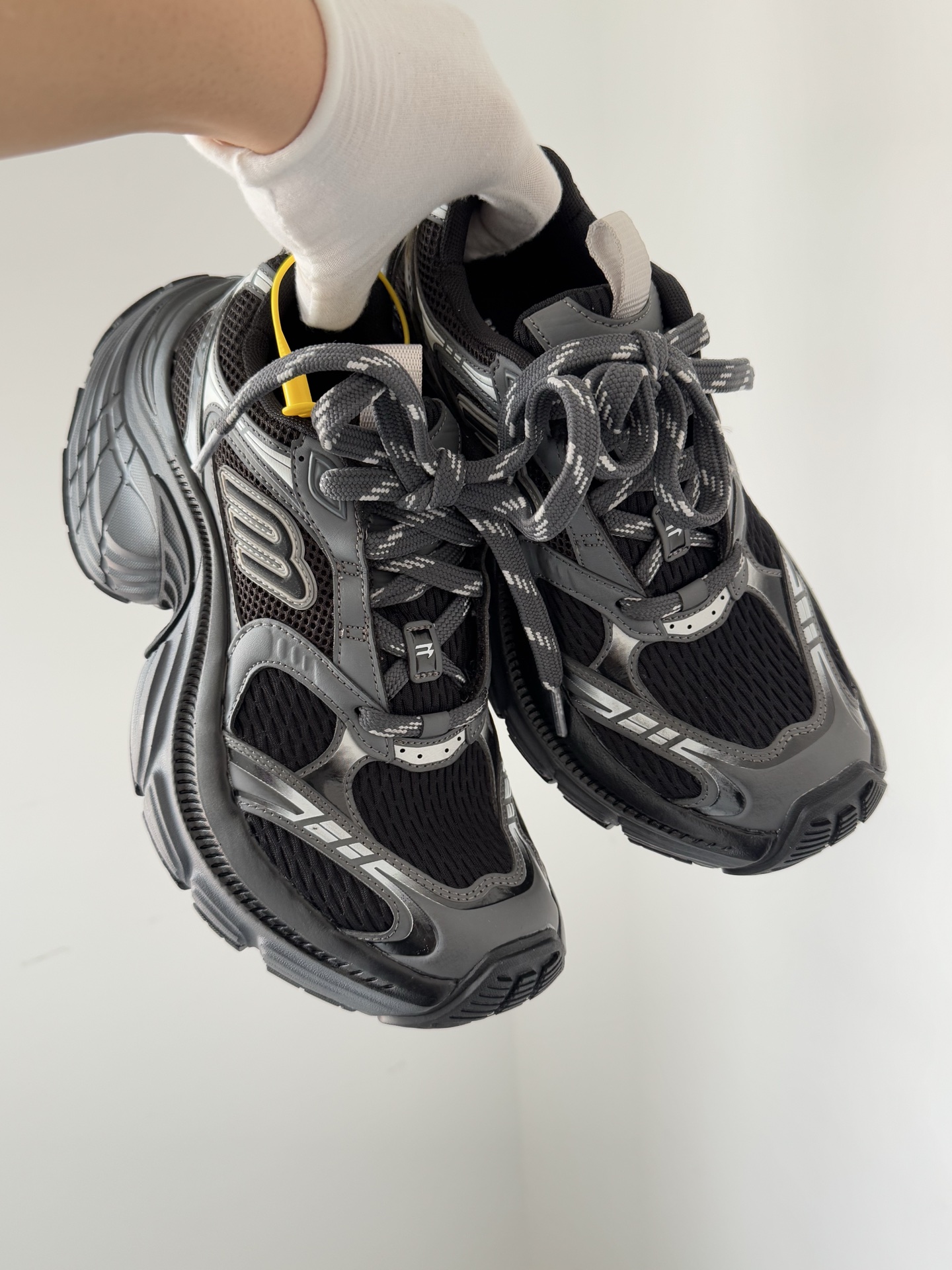 Balenciaga 6XL Fabric, Synthetic Leather Lace-Up Thick-Soled Low-Top Black Sneakers - Image 4