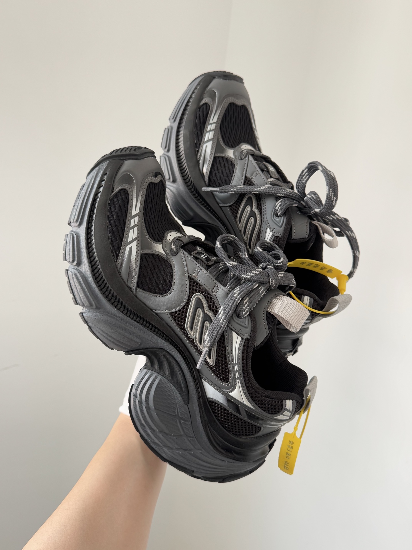 Balenciaga 6XL Fabric, Synthetic Leather Lace-Up Thick-Soled Low-Top Black Sneakers - Image 5