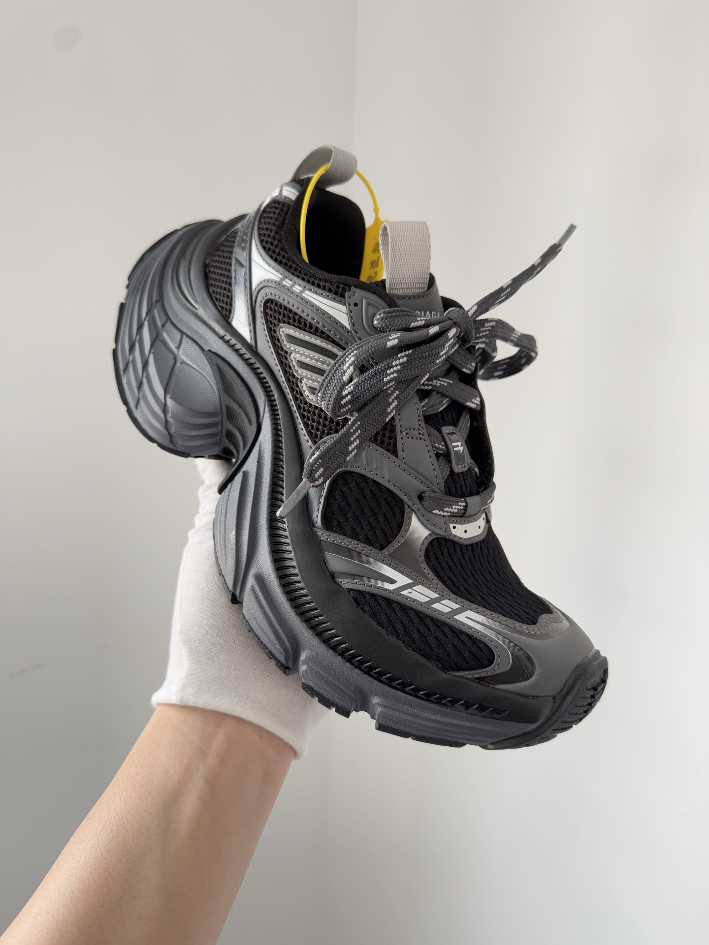 Balenciaga 6XL Fabric, Synthetic Leather Lace-Up Thick-Soled Low-Top Black Sneakers - Image 6