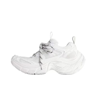 Balenciaga 6XL Fabric, Synthetic Leather Round-Toe Lace-Up Low-Top Distressed Gray White Sneakers