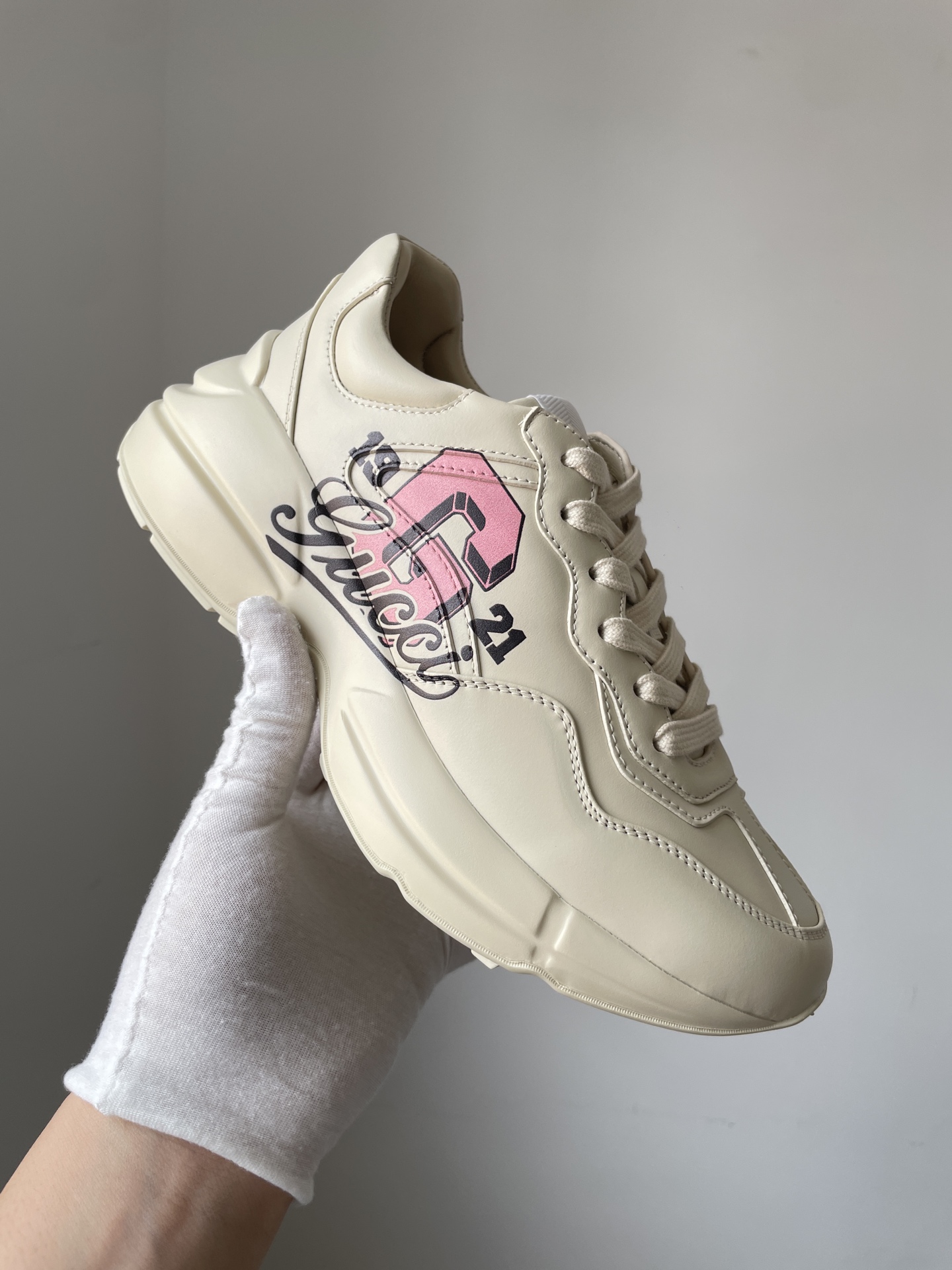 Gucci Rhyton Leather Lace-Up Sneakers Women Ivory - Image 3