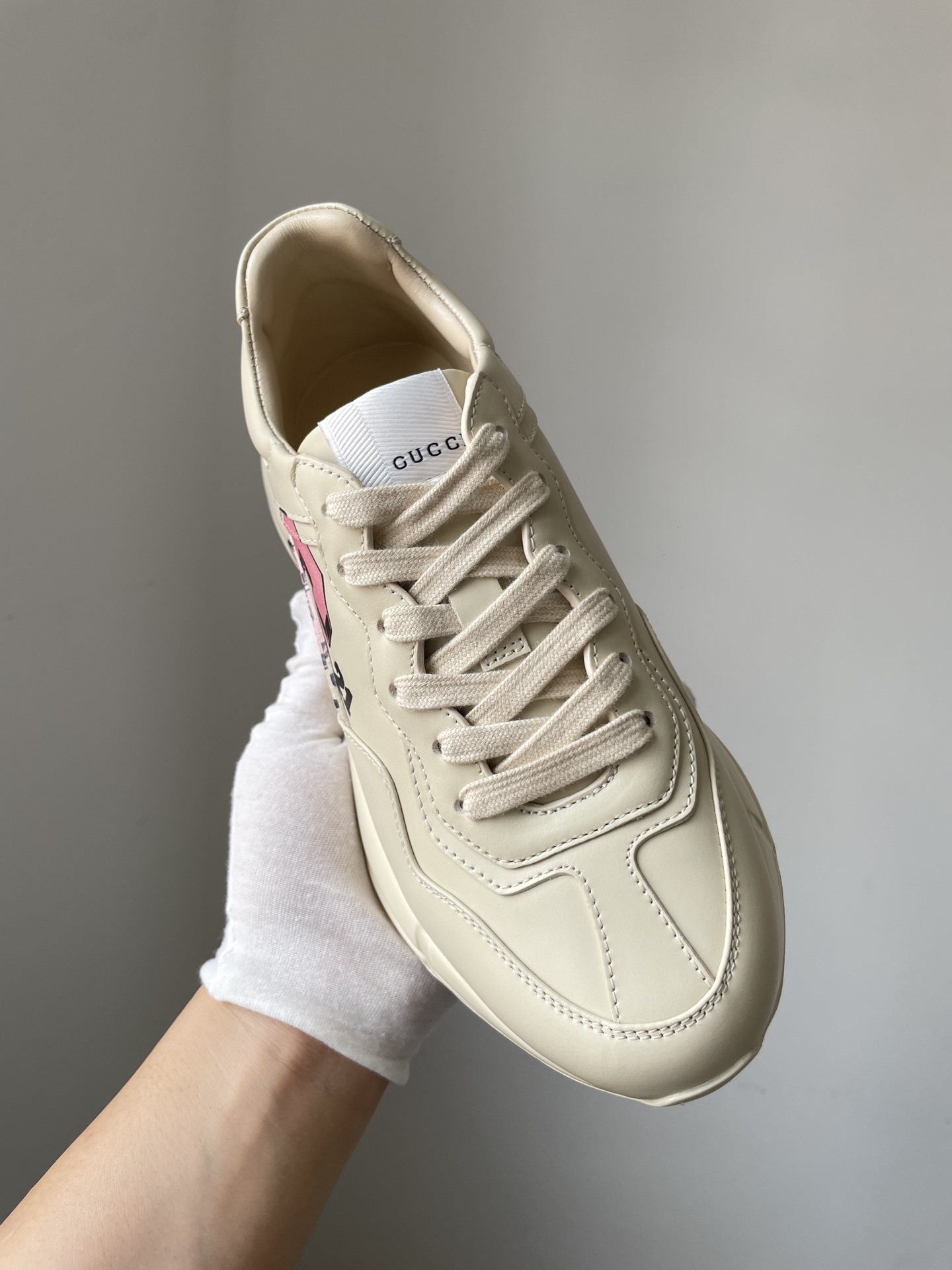 Gucci Rhyton Leather Lace-Up Sneakers Women Ivory - Image 4