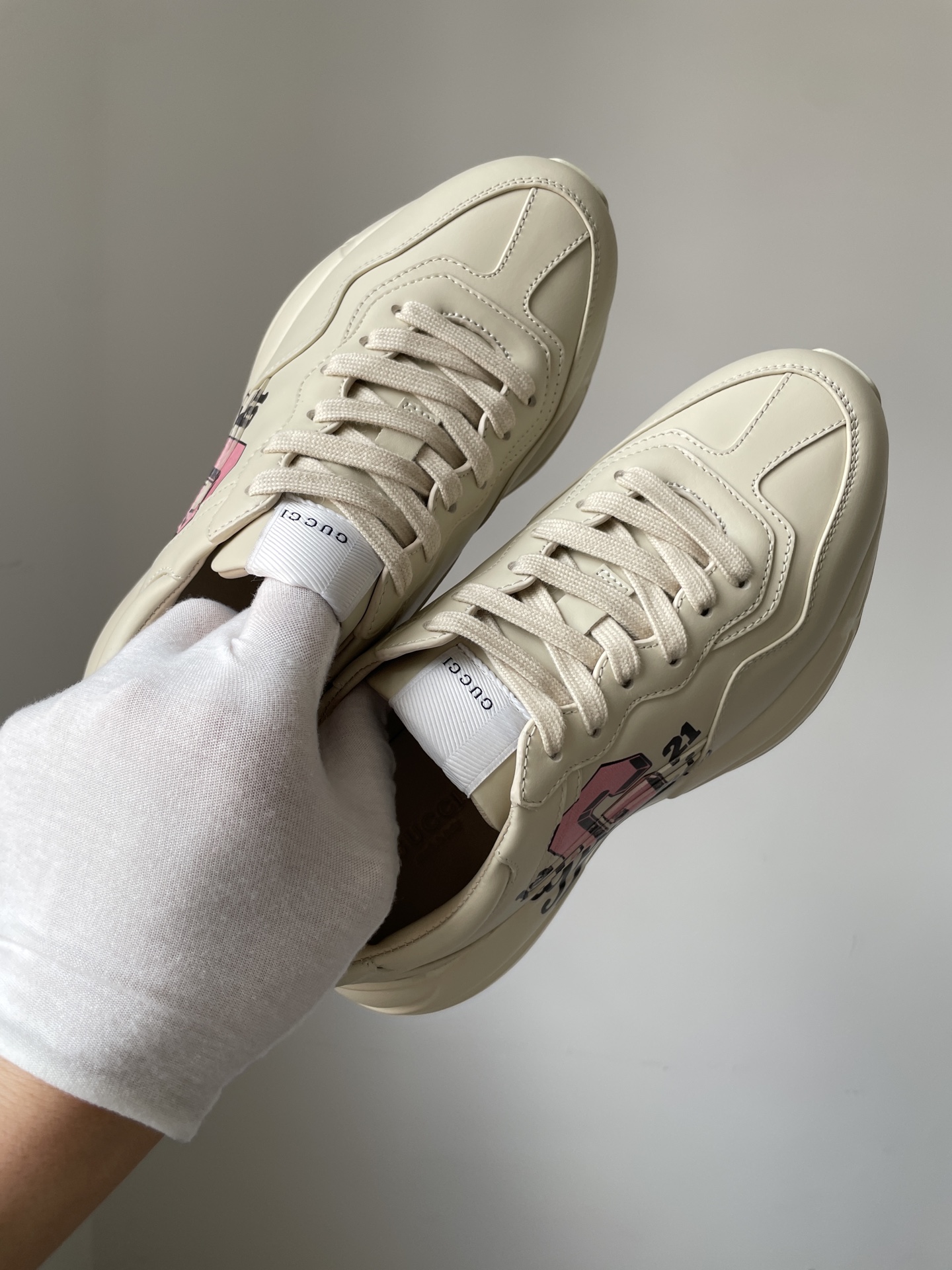 Gucci Rhyton Leather Lace-Up Sneakers Women Ivory - Image 6