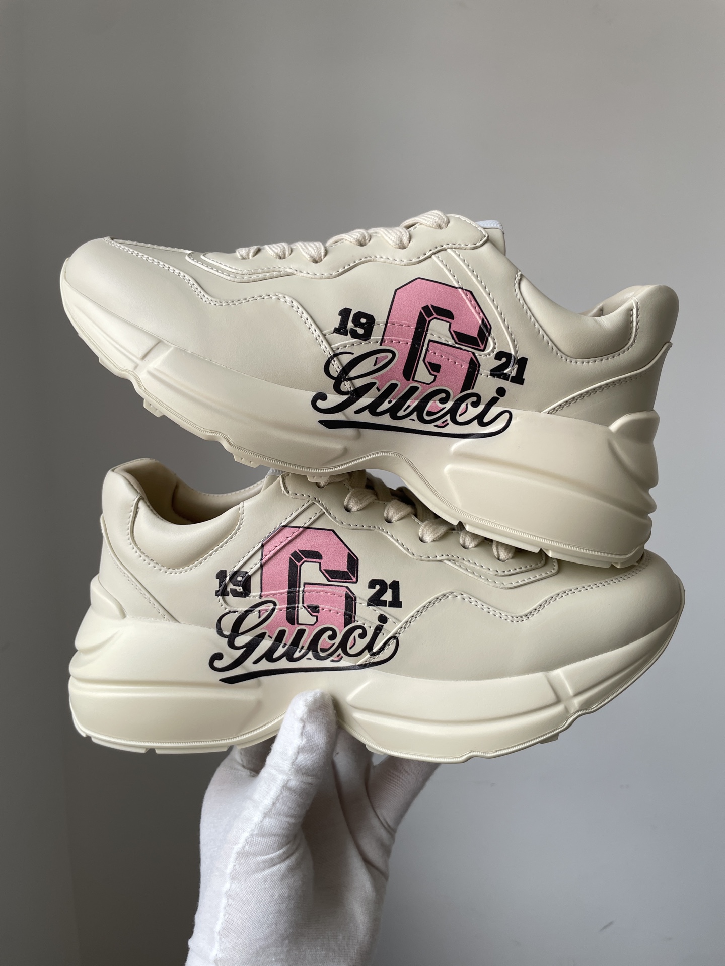 Gucci Rhyton Leather Lace-Up Sneakers Women Ivory - Image 7