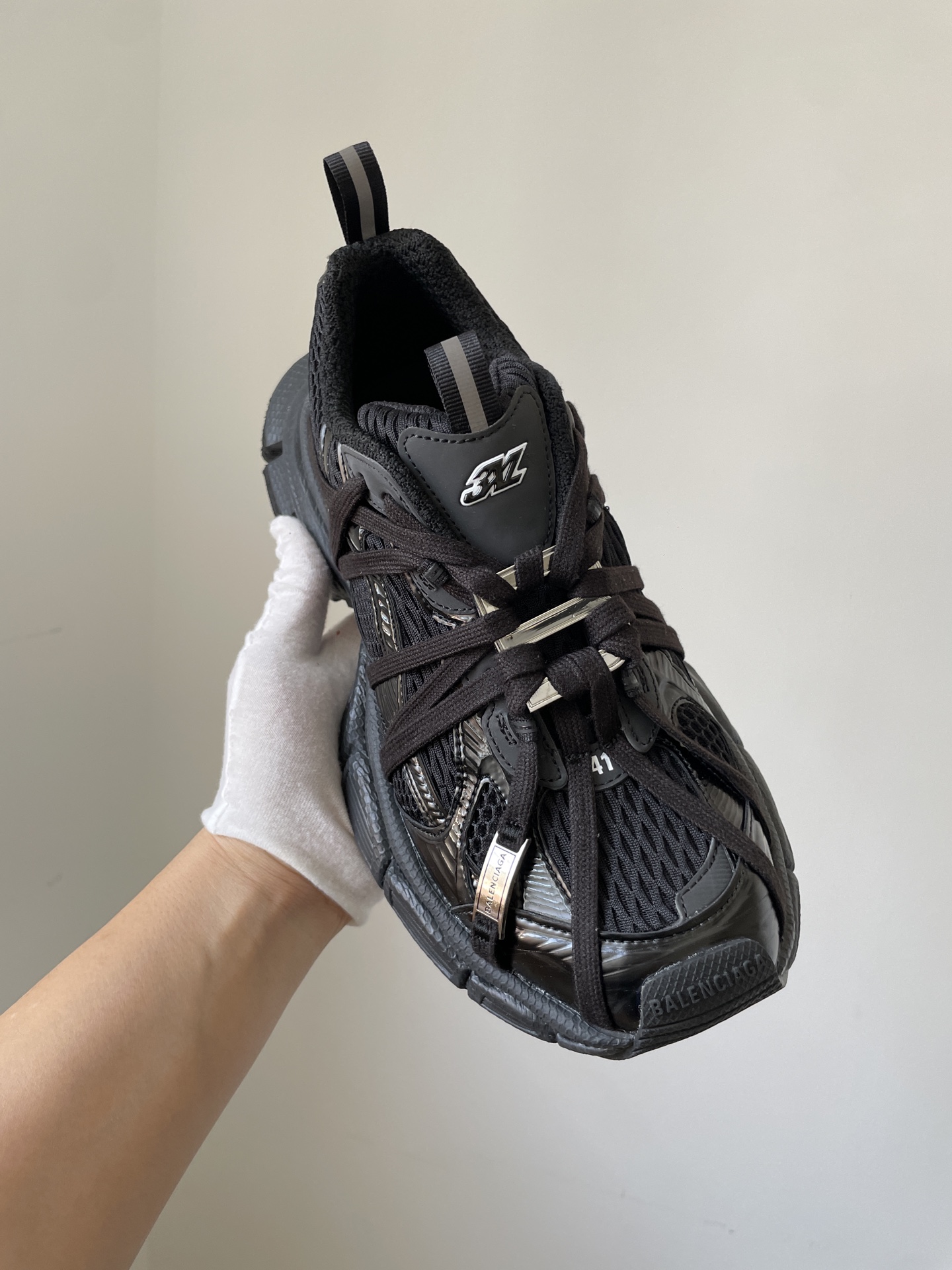 Balenciaga 3XL Round-Toe Lace-Up Low-Top Black Sneakers - Image 3