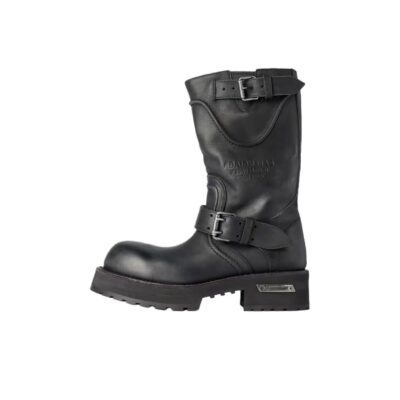Balenciaga Venom Calfskin Round-Toe Black Ankle Boots