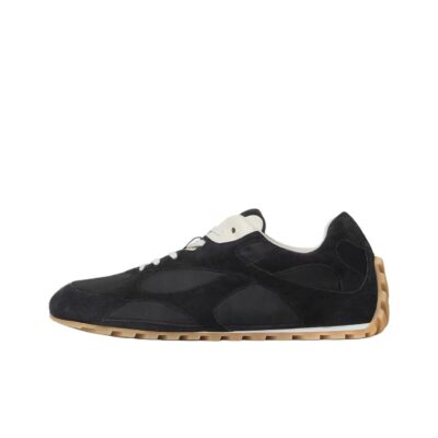 Bottega Veneta Orbit Polyester Suede Round Toe Flat Low-Top Sneakers Unisex Black