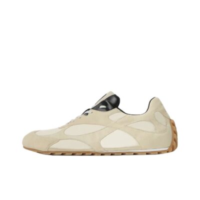 Bottega Veneta Orbit Flash Polyester Calfskin Round Toe Lace-Up Thin Sole Low-Top Sneakers Unisex Beige