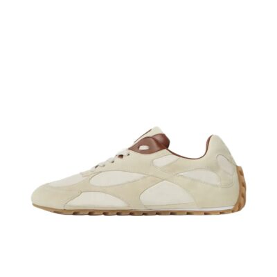 Bottega Veneta Orbit Calfskin Shiny Round Toe Lace-Up Thin Sole Low-Top Sneakers Unisex Beige
