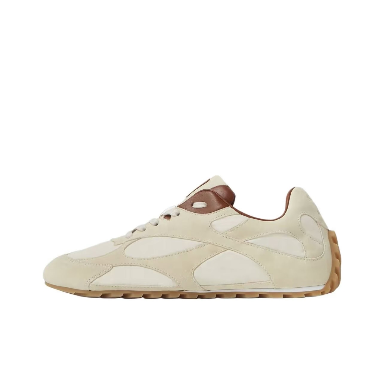 Bottega Veneta Orbit Calfskin Shiny Round Toe Lace-Up Thin Sole Low-Top Sneakers Unisex Beige