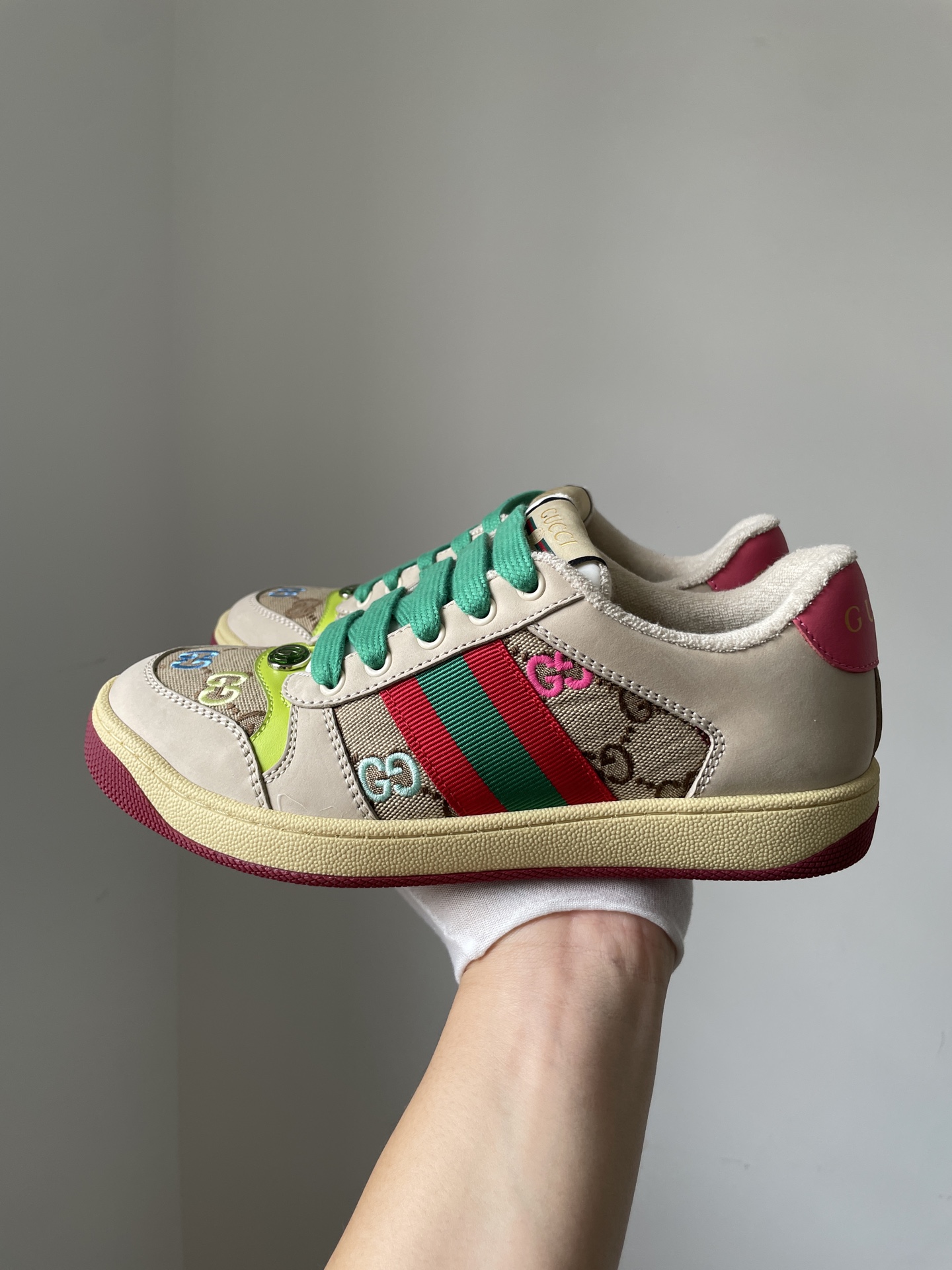 Gucci Screener Canvas Embroidered Low-Top Sneakers Women White - Image 3