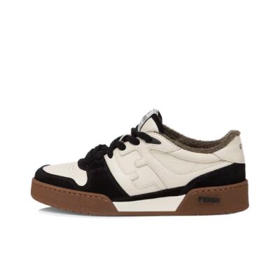 Fendi Match Calfskin Vintage Style Colorblock Low-Top Sneakers Unisex Black White