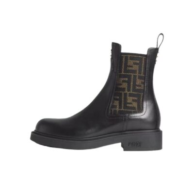 Fendi Filo Calfskin Leather Round Toe Biker Chelsea Ankle Boots Women Black