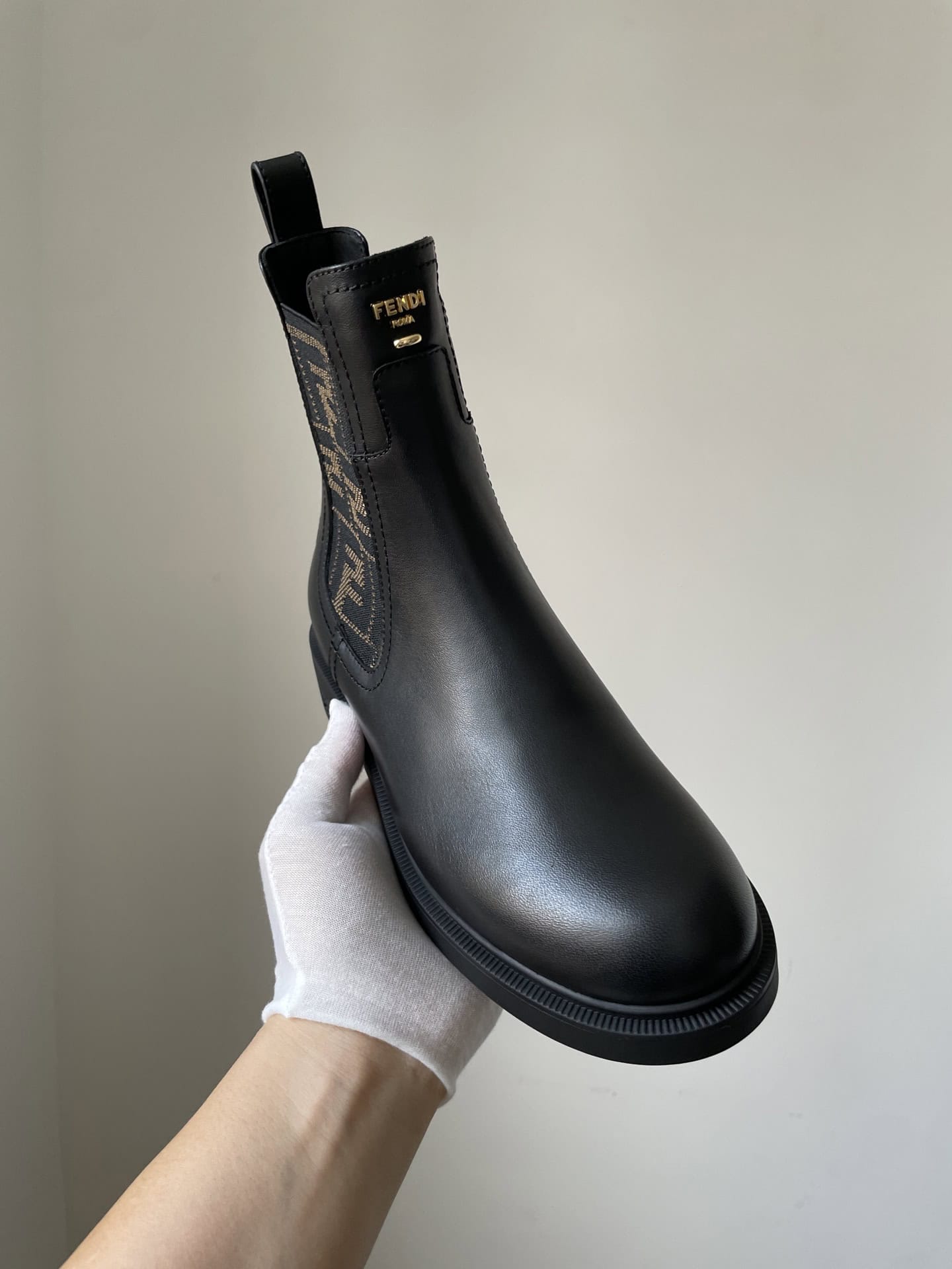 Fendi Filo Calfskin Leather Round Toe Biker Chelsea Ankle Boots Women Black - Image 3