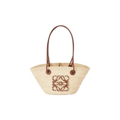 LOEWE Anagram Basket Small Handwoven Calfskin Tote Bag – Brown & Natural