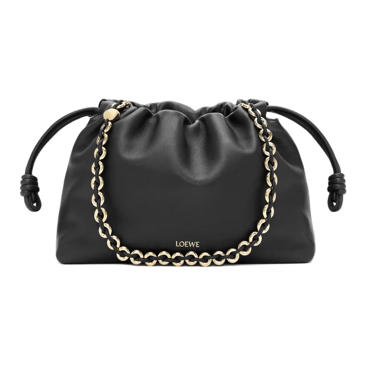 LOEWE Flamenco Purse Nappa Lambskin Shoulder Crossbody Clutch Bag with Donut Chain – Black