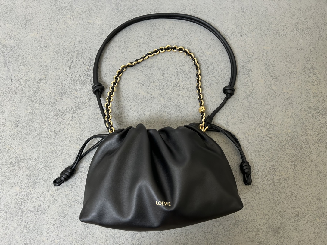 LOEWE Flamenco Purse Nappa Lambskin Shoulder Crossbody Clutch Bag with Donut Chain – Black - Image 2