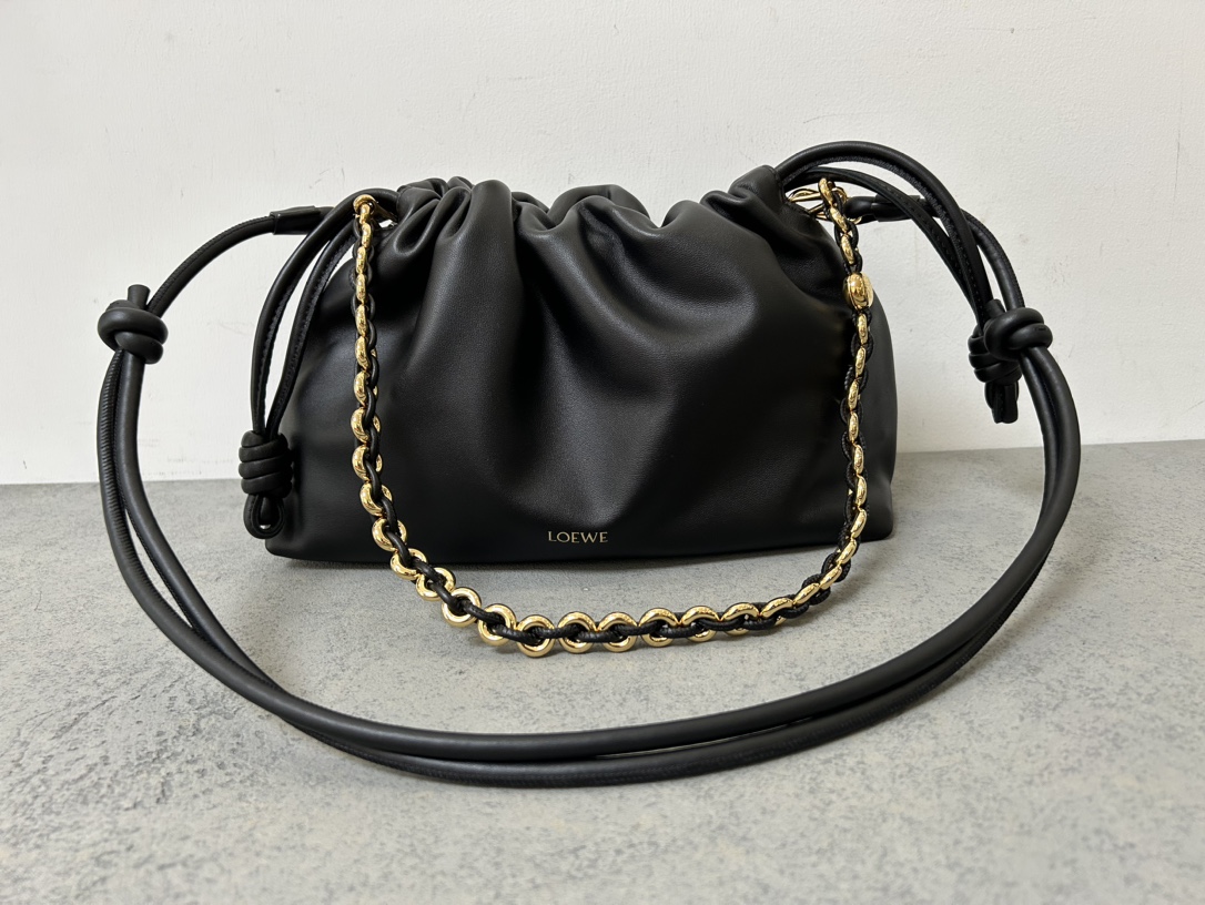 LOEWE Flamenco Purse Nappa Lambskin Shoulder Crossbody Clutch Bag with Donut Chain – Black - Image 3