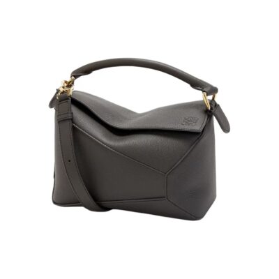 LOEWE Puzzle Small 2024 Spring/Summer Grained Calfskin Shoulder Crossbody Bag – Dark Gray