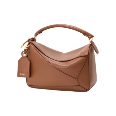 LOEWE Puzzle Small Geometric Shoulder Crossbody Bag in Lambskin – Brown