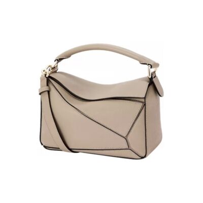 LOEWE Puzzle Small Calfskin Shoulder Crossbody Bag with Anagram Embossing – Sand