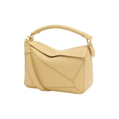 LOEWE Puzzle Small Geometric Shoulder Crossbody Bag in Grained Calfskin – Butter Yellow