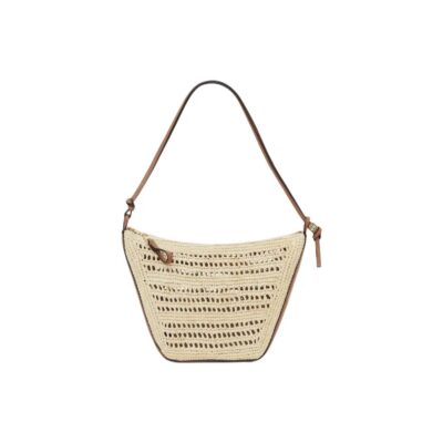 LOEWE Hammock Mini Shoulder Crossbody Bag in Raffia and Calfskin – Tan & Natural