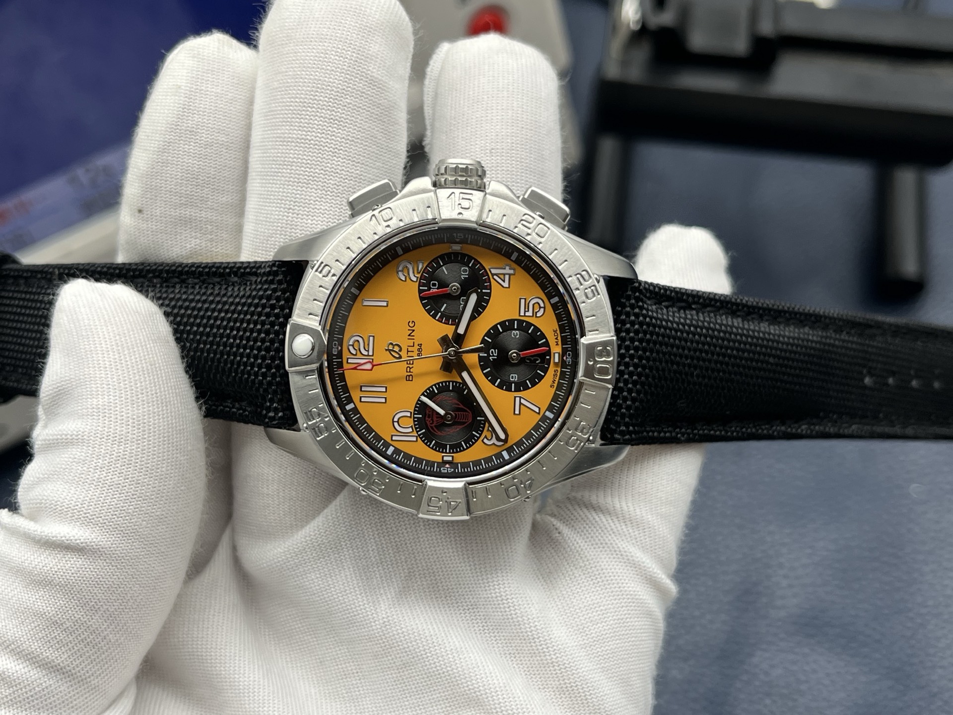 Breitling Avenger B01 Chronograph 44 Snake Year Limited Automatic Chronograph Men’s Watch 44mm Yellow Dial Stainless Steel Case with Leather Strap - Image 5