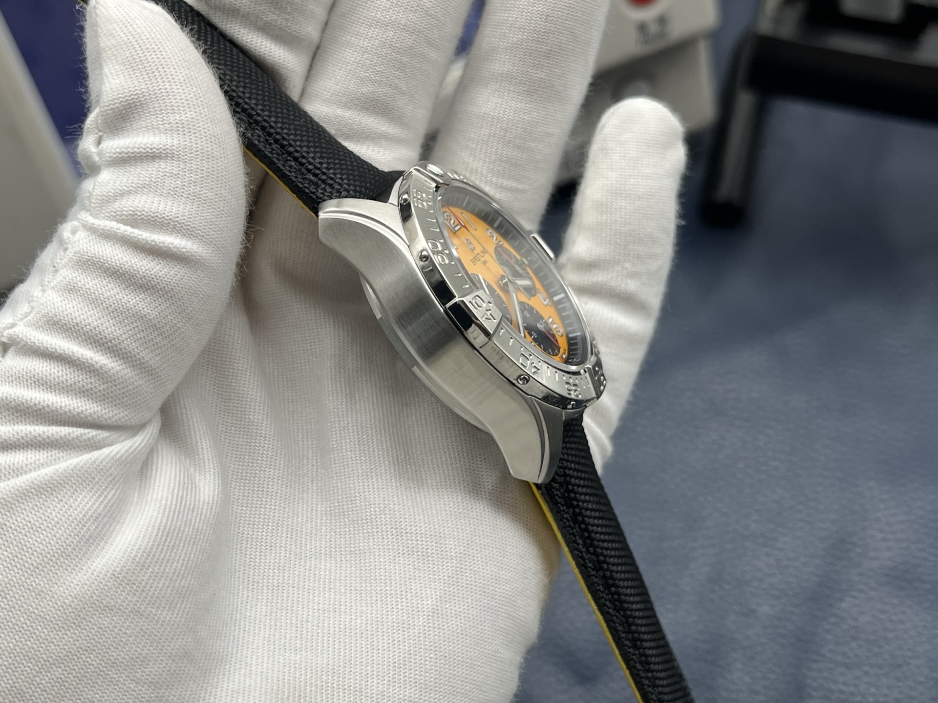 Breitling Avenger B01 Chronograph 44 Snake Year Limited Automatic Chronograph Men’s Watch 44mm Yellow Dial Stainless Steel Case with Leather Strap - Image 6