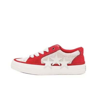 AMIRI Sunset Suede Leather Round Toe Lace-Up Sneakers Men Red