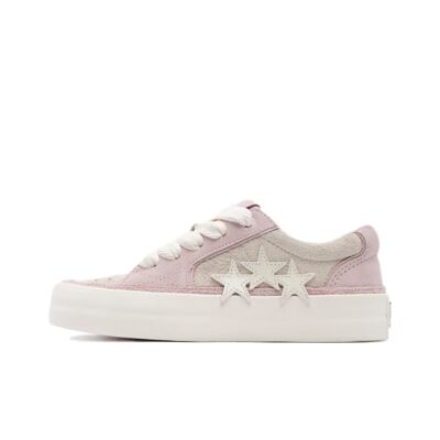 AMIRI Sunset Leather Suede Round Toe Appliqué Sneakers Women Pink