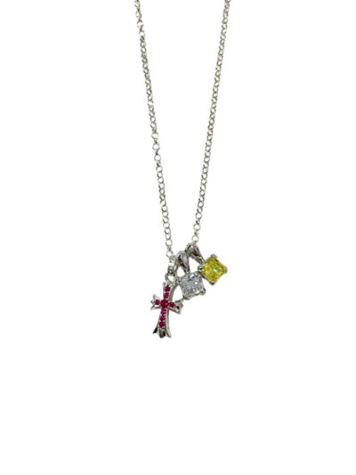 Chrome Hearts White Gold Yellow Red White Diamond Cross Necklace