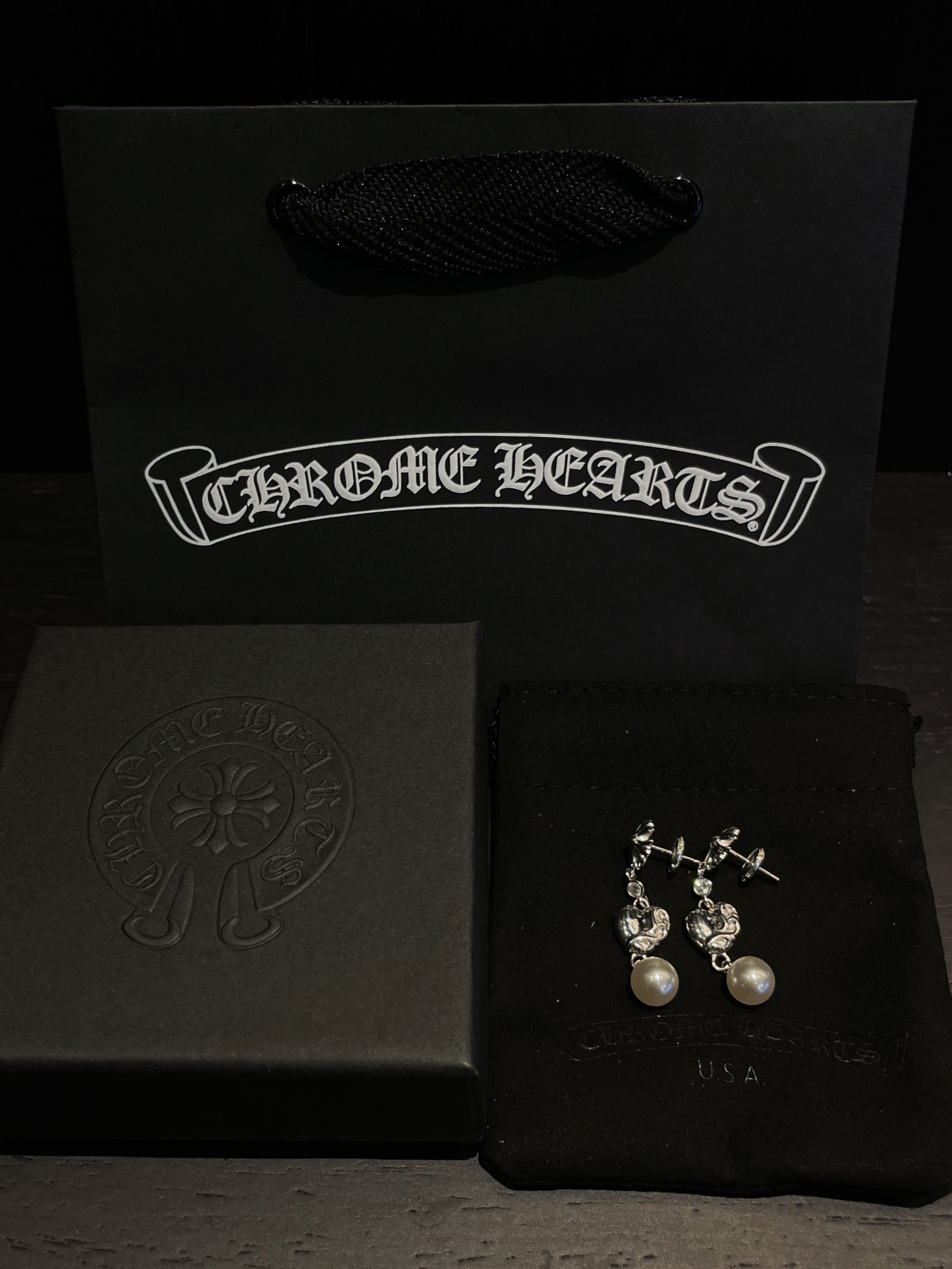 Chrome Hearts × Mikimoto Long Cross Earrings (Pearl Series) - Image 6