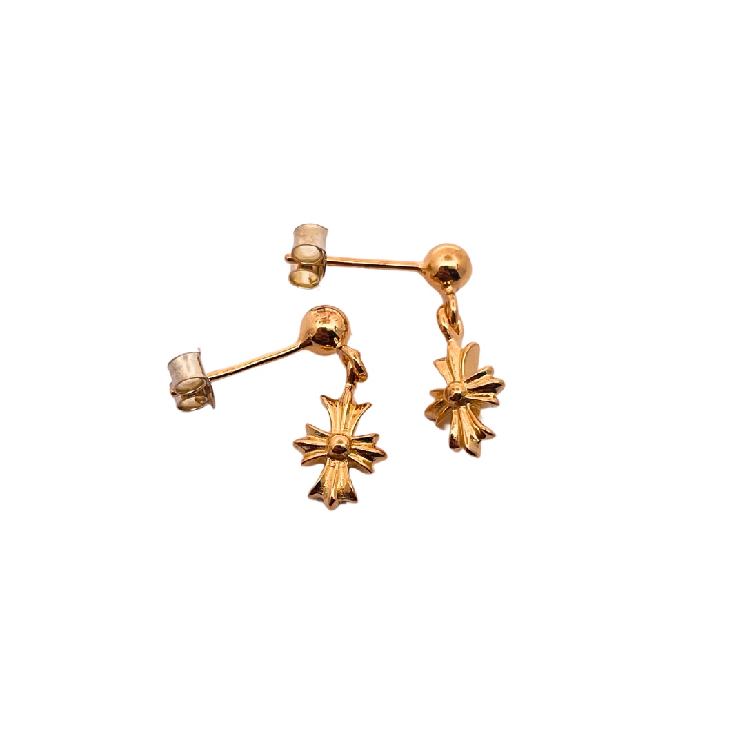 Chrome Hearts Gold-Plated Cross Earrings with Diamonds - Image 2