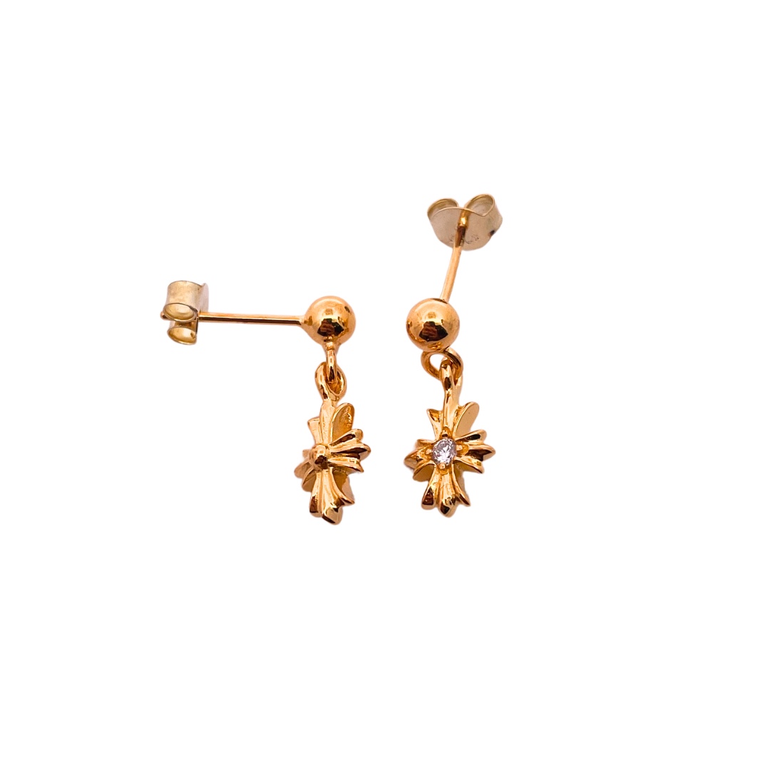 Chrome Hearts Gold-Plated Cross Earrings with Diamonds - Image 3