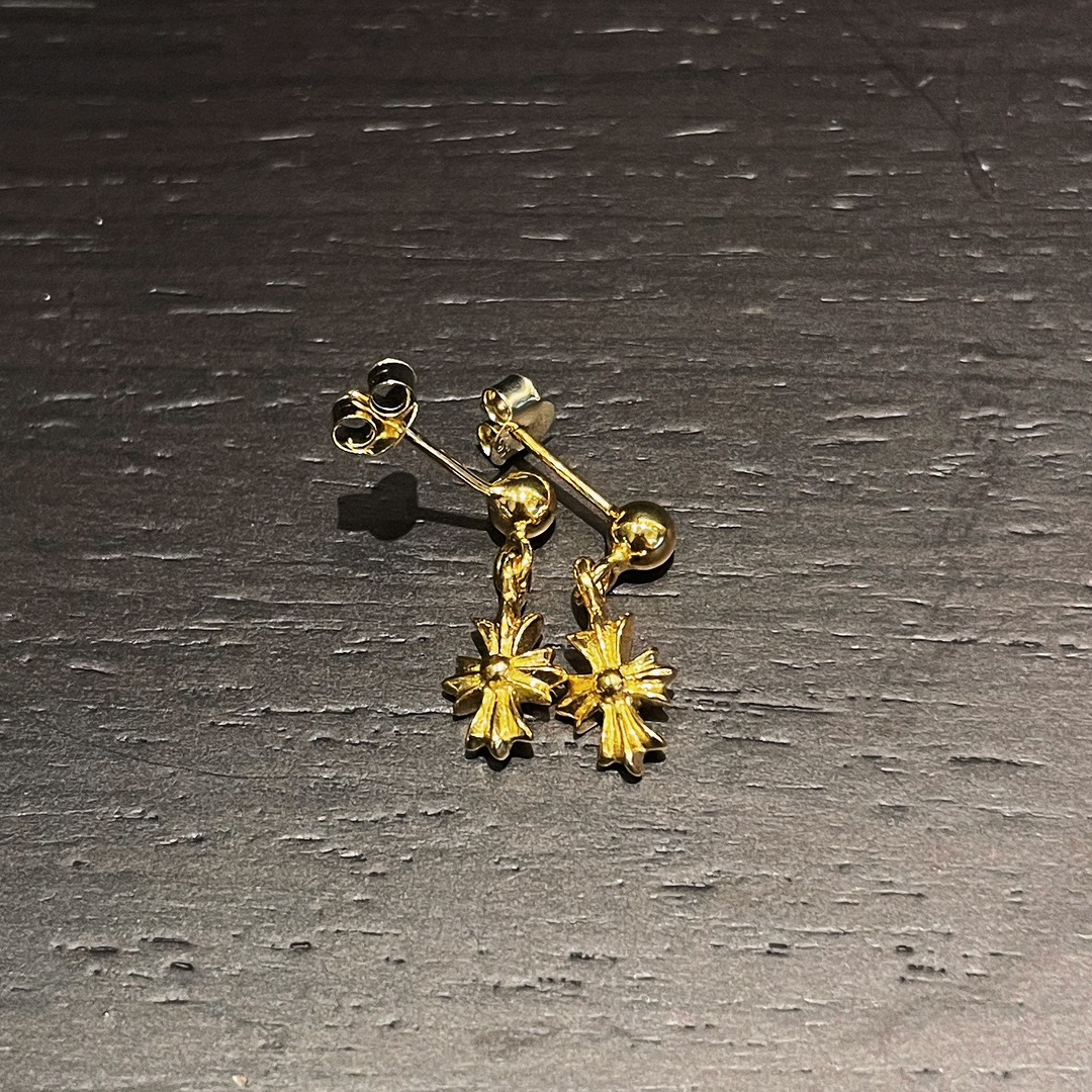 Chrome Hearts Gold-Plated Cross Earrings with Diamonds - Image 5