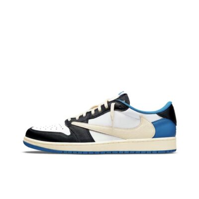 Travis Scott x Fragment Design x Jordan Air Jordan 1 OG Low SP Reverse Swoosh Sneakers Unisex White Blue Black