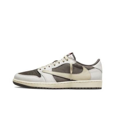 Travis Scott x Jordan Air Jordan 1 Reverse Mocha Suede Leather Retro Low Sneakers Unisex White Brown