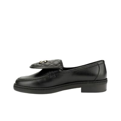 Chanel Loafers Lambskin Flat Casual Shoes Women Black