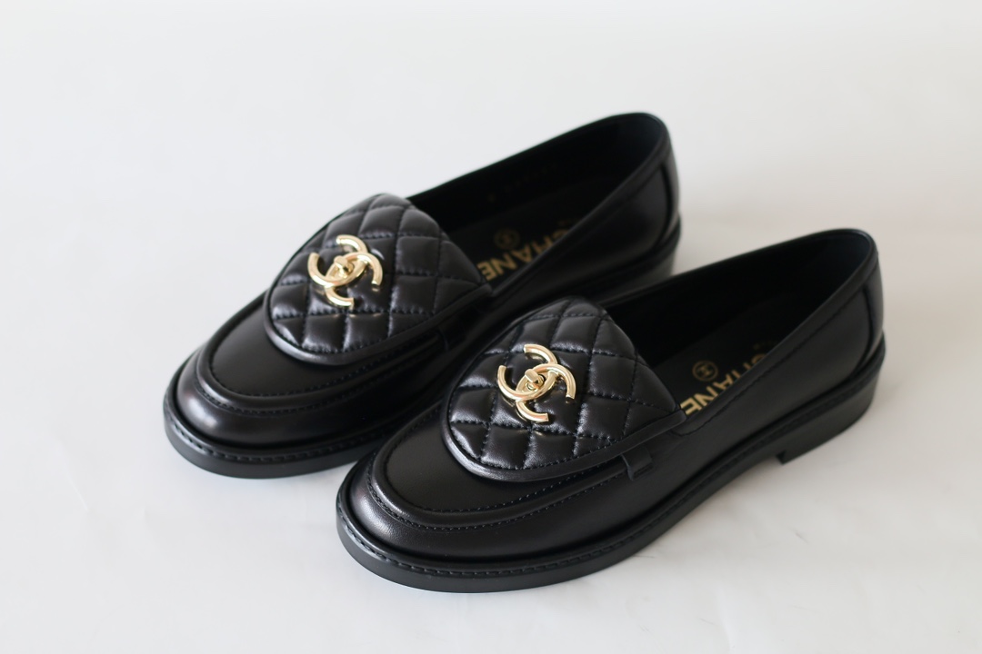 Chanel Loafers Lambskin Flat Casual Shoes Women Black - Image 2