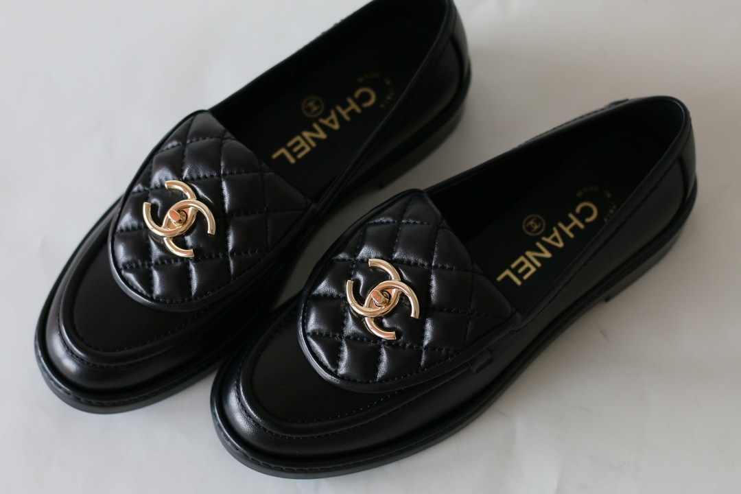 Chanel Loafers Lambskin Flat Casual Shoes Women Black - Image 5