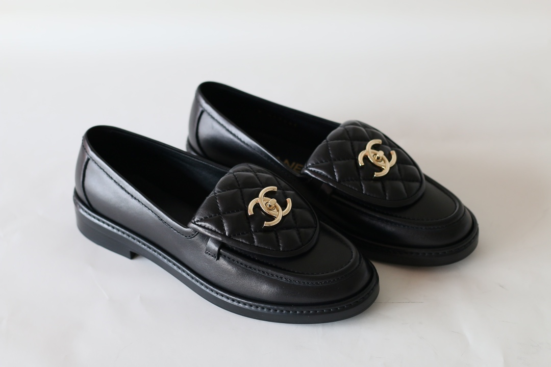 Chanel Loafers Lambskin Flat Casual Shoes Women Black - Image 6