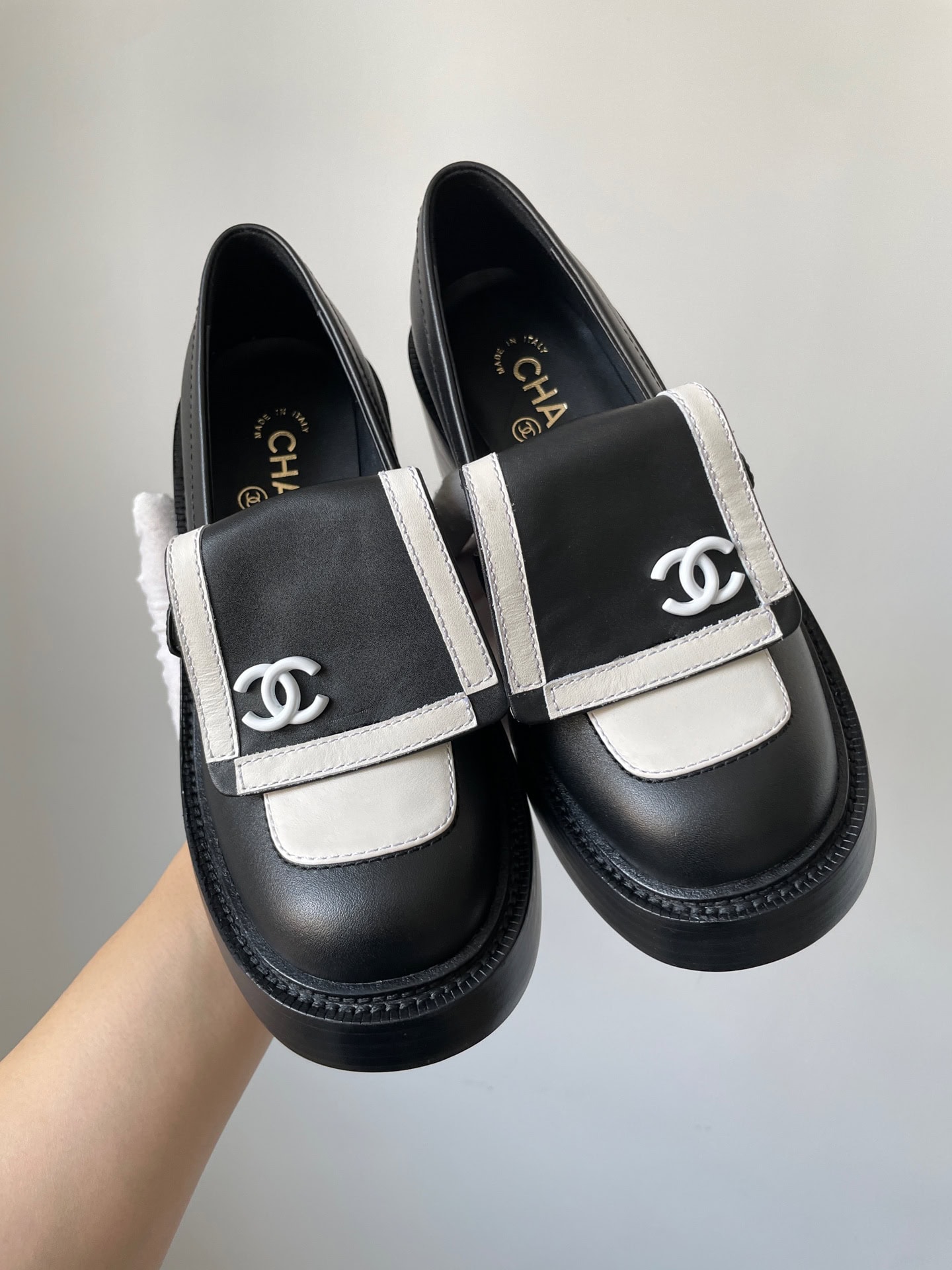 Chanel Calfskin Round Toe Slip-On Loafers Women Black - Image 4
